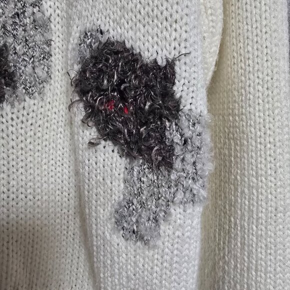 Vintage 90s Dog Sweater Fuzzy Knit Crewneck Medium White Red Poodle Holiday - Picture 4 of 8